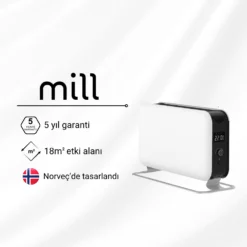 Mill Elektrikli Taşınabilir Panel Isıtıcı Wi-Fi Bağlantılı 1500W
