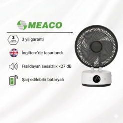 Meaco Sefte® 8" Bataryalı Ultra Sessiz Masaüstü Vantilatör – Uyku Modlu Ve Enerji Tasarruflu Serinletici Fan