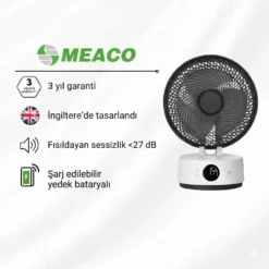 Meaco Sefte® 8" Bataryalı Ultra Sessiz Masaüstü Vantilatör – Uyku Modlu Ve Enerji Tasarruflu Serinletici Fan