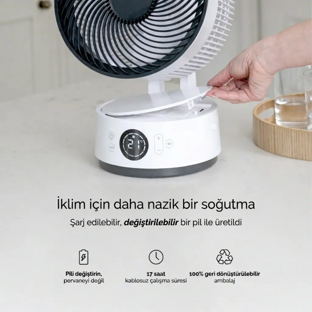 Meaco Sefte® 8" Bataryalı Ultra Sessiz Masaüstü Vantilatör – Uyku Modlu Ve Enerji Tasarruflu Serinletici Fan - Görsel 5